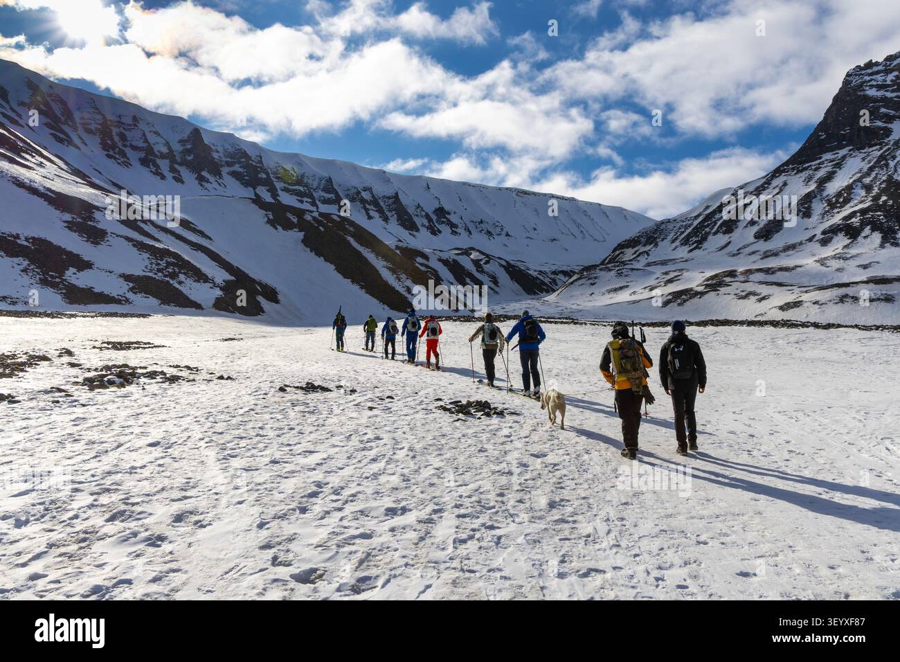 Sci di fondo durante lo Svalbard Skimaraton Festival, tra Lonyearbyen e Trollsteinen, Svalbard Foto Stock