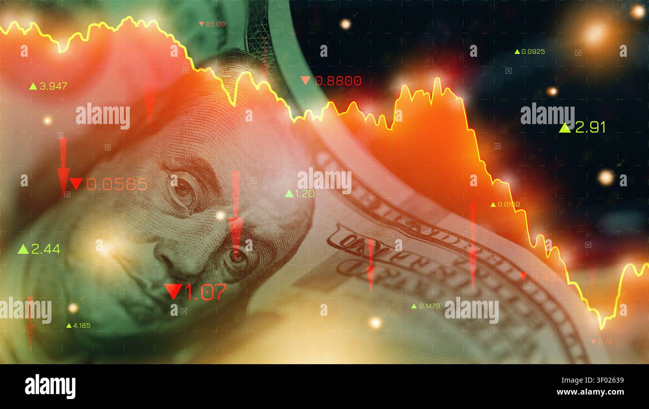 Il grafico mostra le tendenze monetarie e le variazioni durante la recessione economica Foto Stock