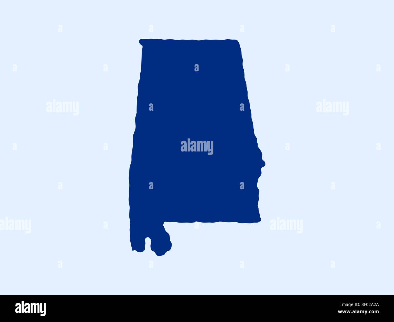 Illustrazione in stile doodle della mappa dello stato dell'Alabama, caratterizzata dalla forma riconoscibile dell'Alabama in un semplice design disegnato a mano. Illustrazione Vettoriale
