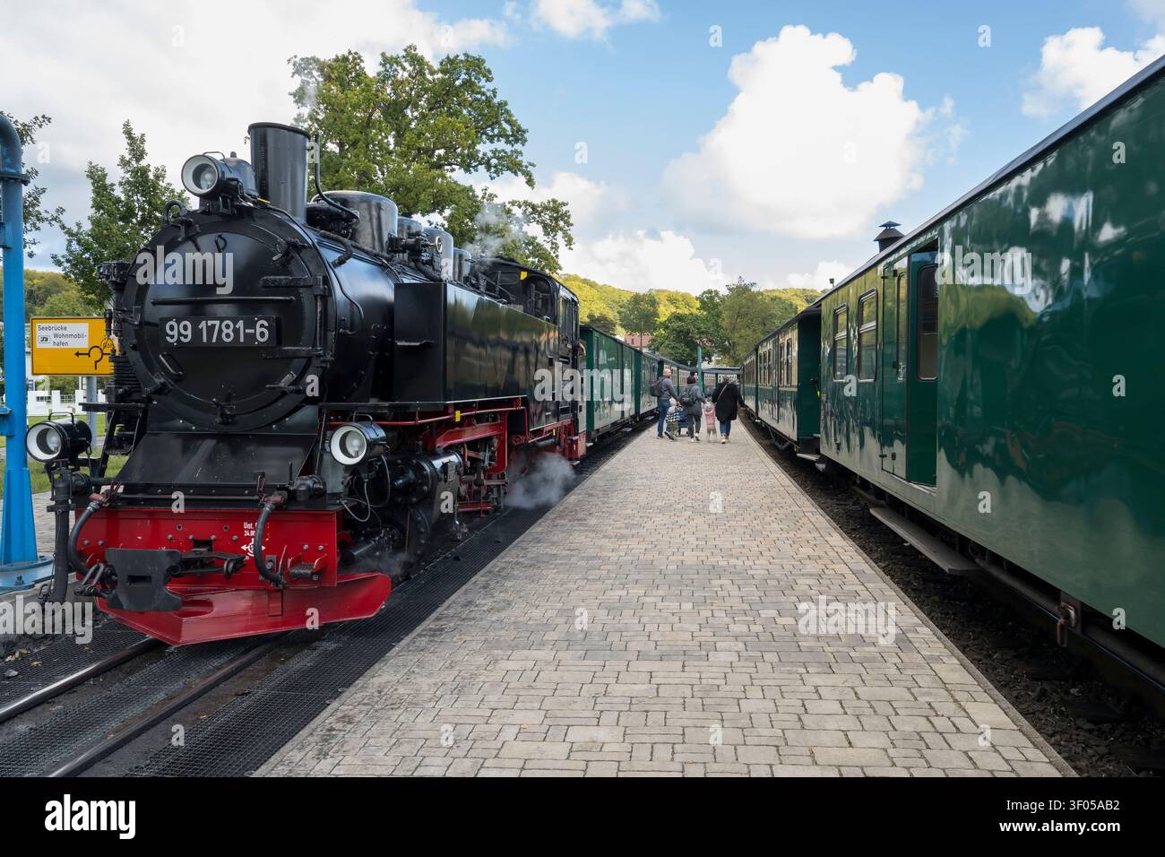 Treno a vapore alla stazione di Sellin Foto Stock