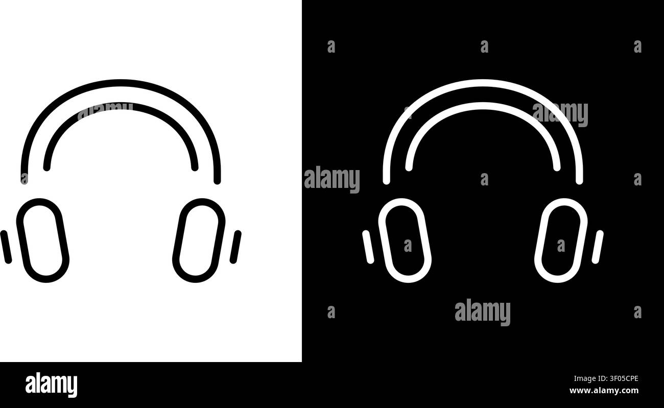 Set di icone della linea cuffie. Ascolto audio, riproduzione musicale e Sound Experience Outline Symbol Collection. Design della cuffia stereo. Tratto modificabile Illustrazione Vettoriale