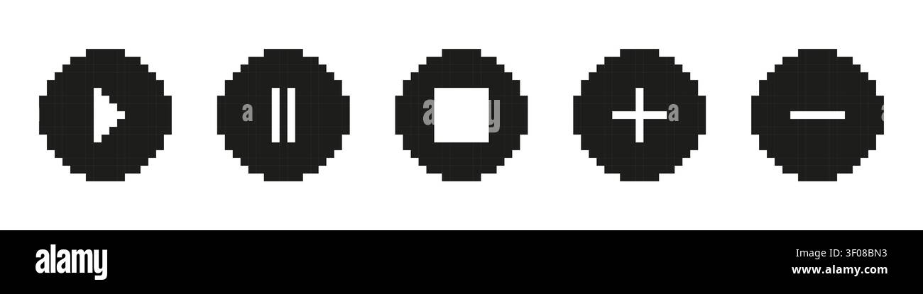 Pulsanti Pixel Media e Sound Control - retro UI Set Illustrazione Vettoriale