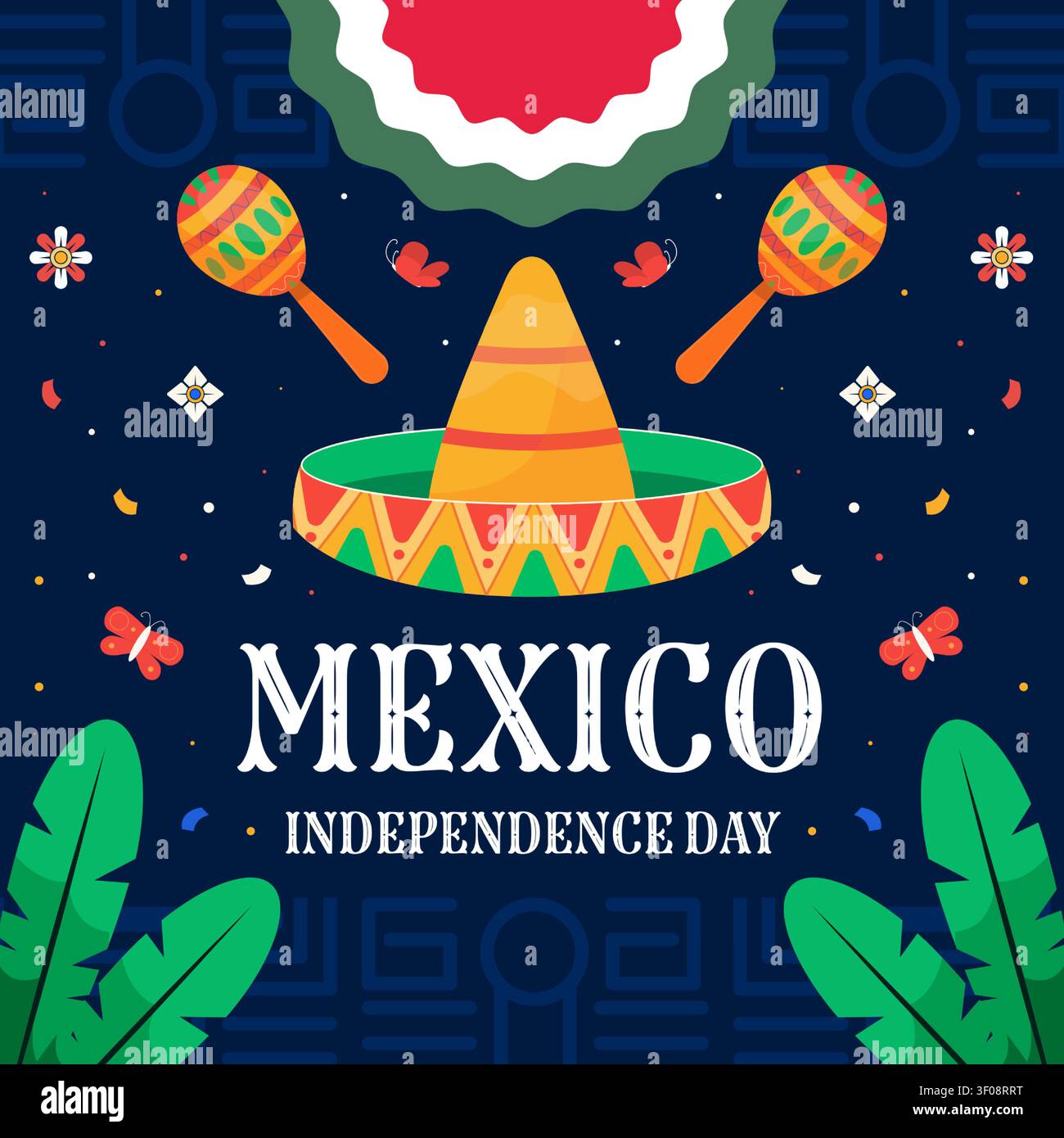 Mexico Independence Day Square Social Media Post Template Design Illustrazione Vettoriale