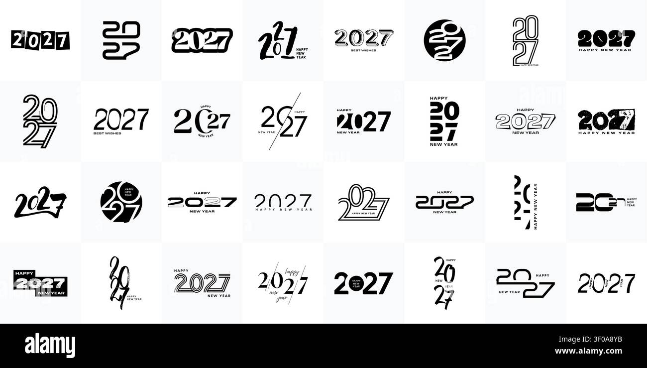 Set di logo Capodanno 2027, icona numero felice anno nuovo 2027 Illustrazione Vettoriale