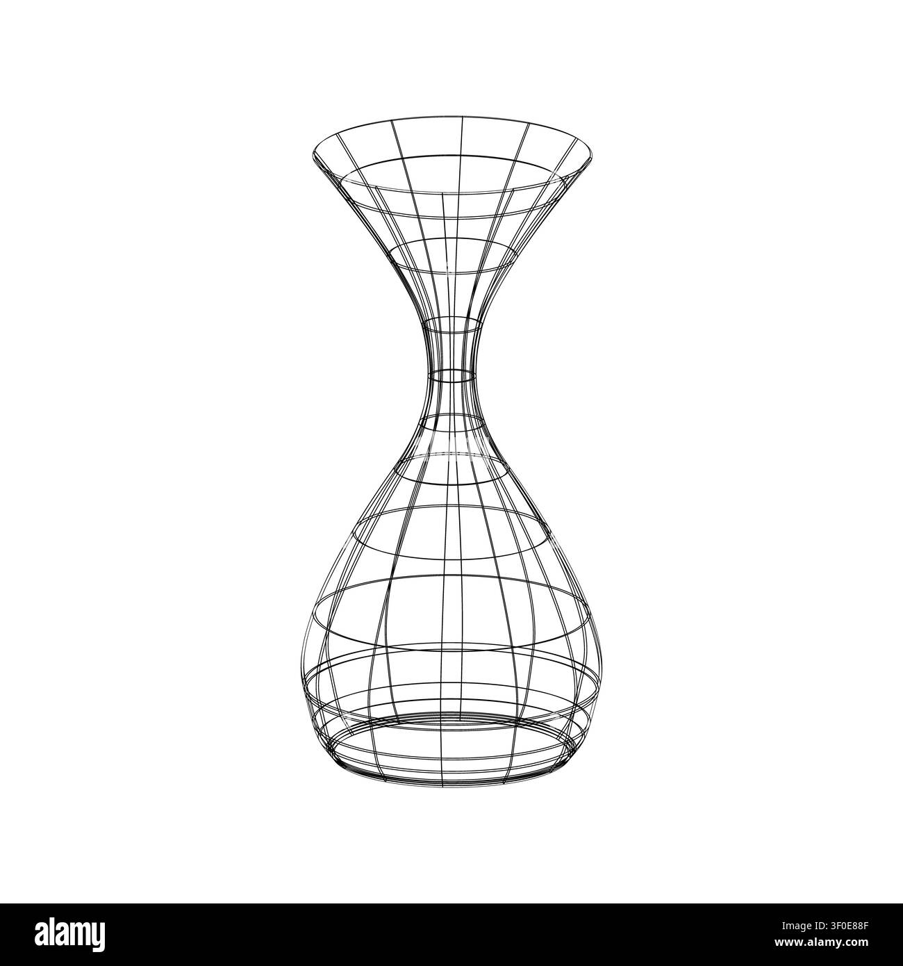 Superficie a filo metallico 3D a forma di clessidra con centro simmetricamente ristretto e estremità svasate, illustrazione geometrica astratta per matematica, fisica e Foto Stock