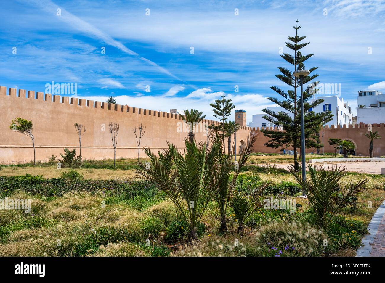 Piazza quadrata Orson Welles fuori dalle mura della città costiera di Essaouira in Marocco, Nord Africa Foto Stock