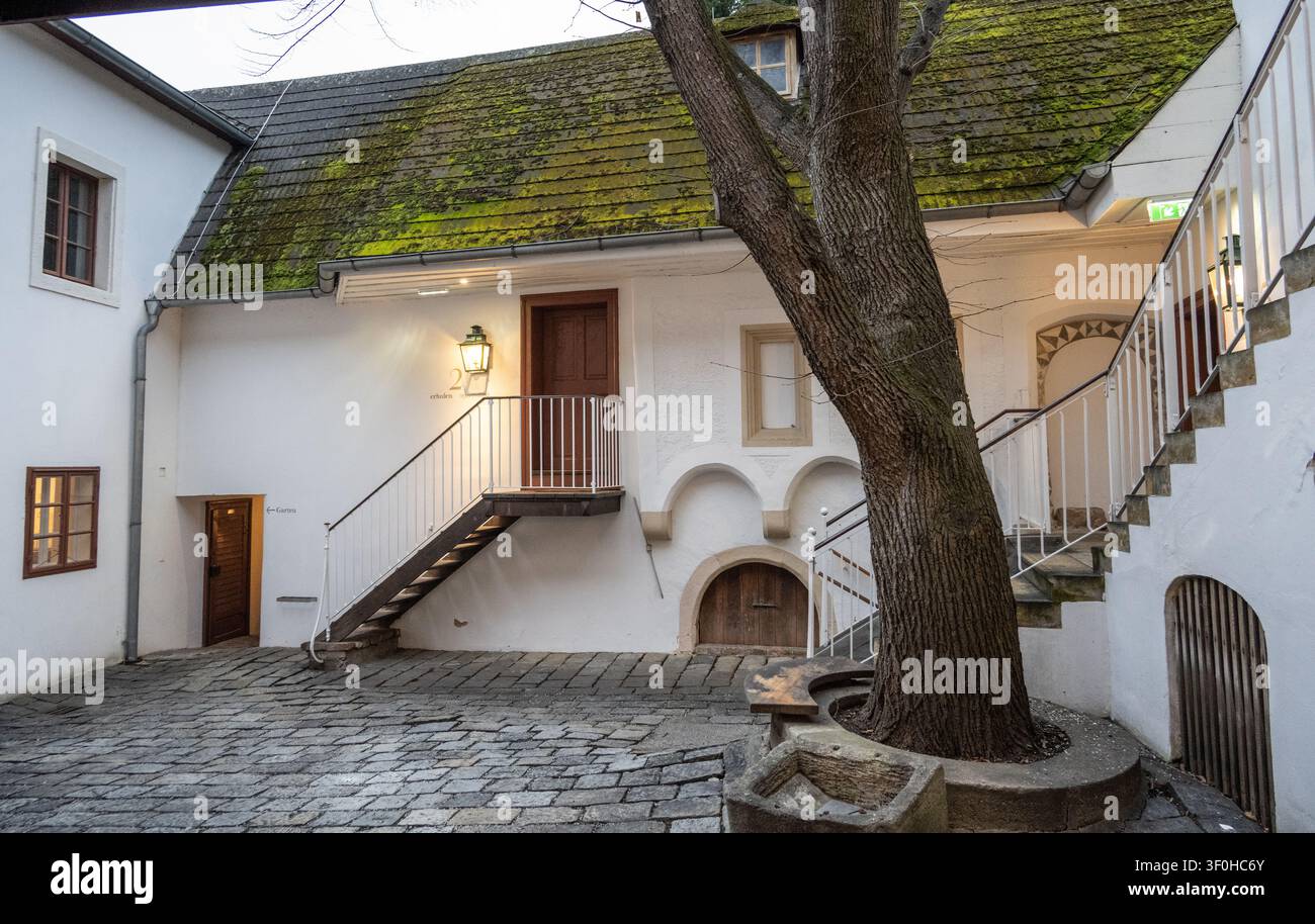 Cortile interno del Museo Beethoven di Vienna dove una volta visse Foto Stock