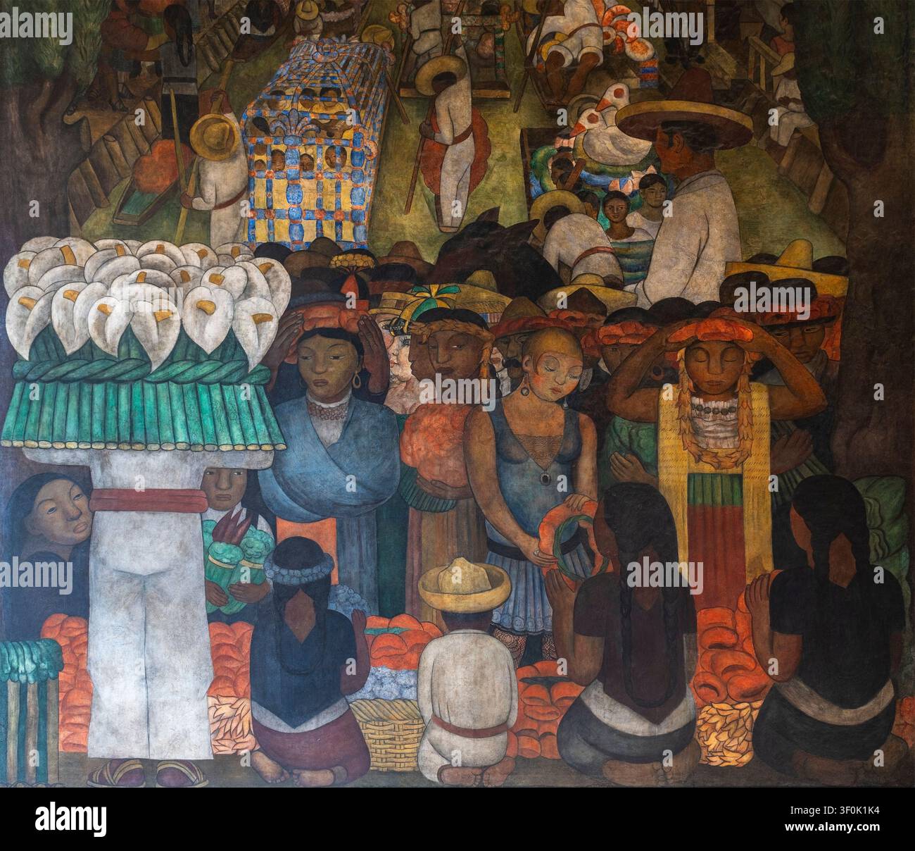 Venerdì Santo sul Canale di Santa Anita (1923-1924) affresco di Diego Rivera, SEP, Città del Messico, Messico. Foto Stock
