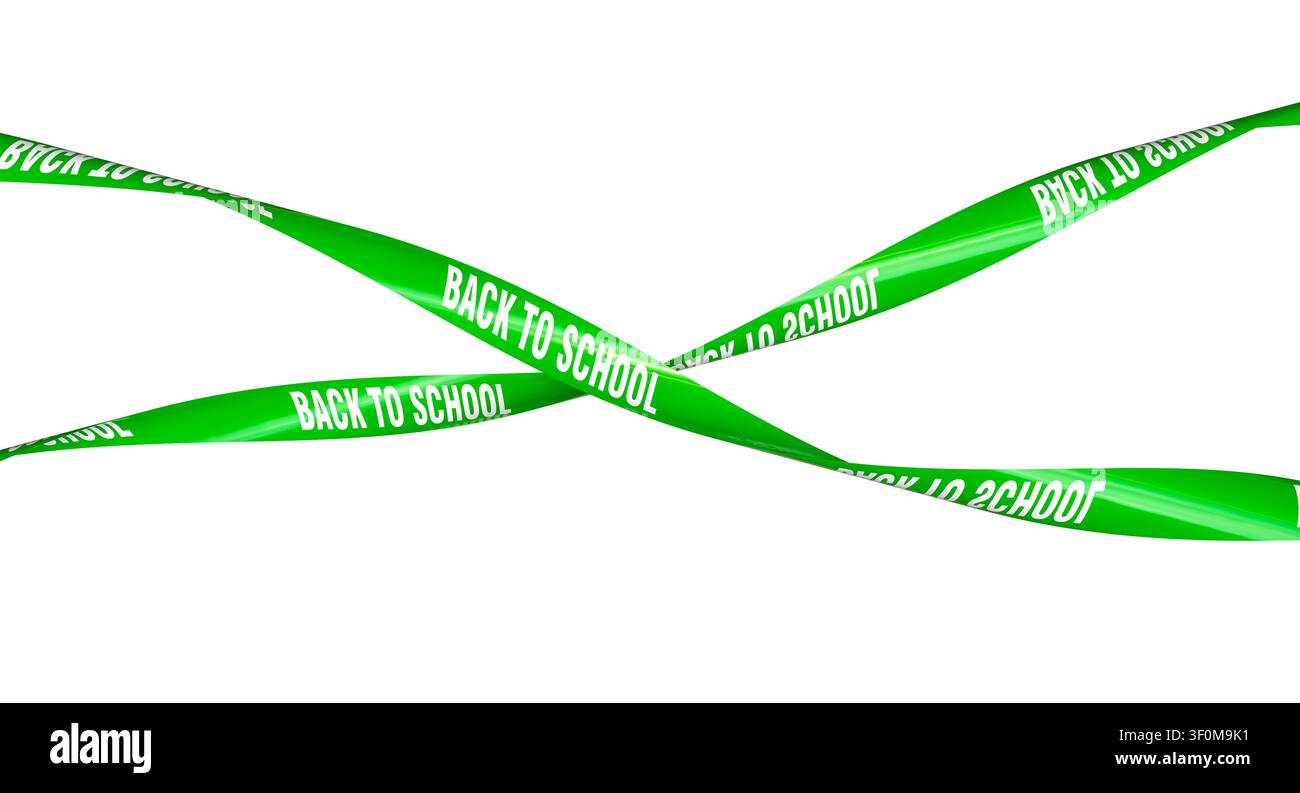 Banner 3D con nastro di avvertimento verde Ritorno a scuola Foto Stock