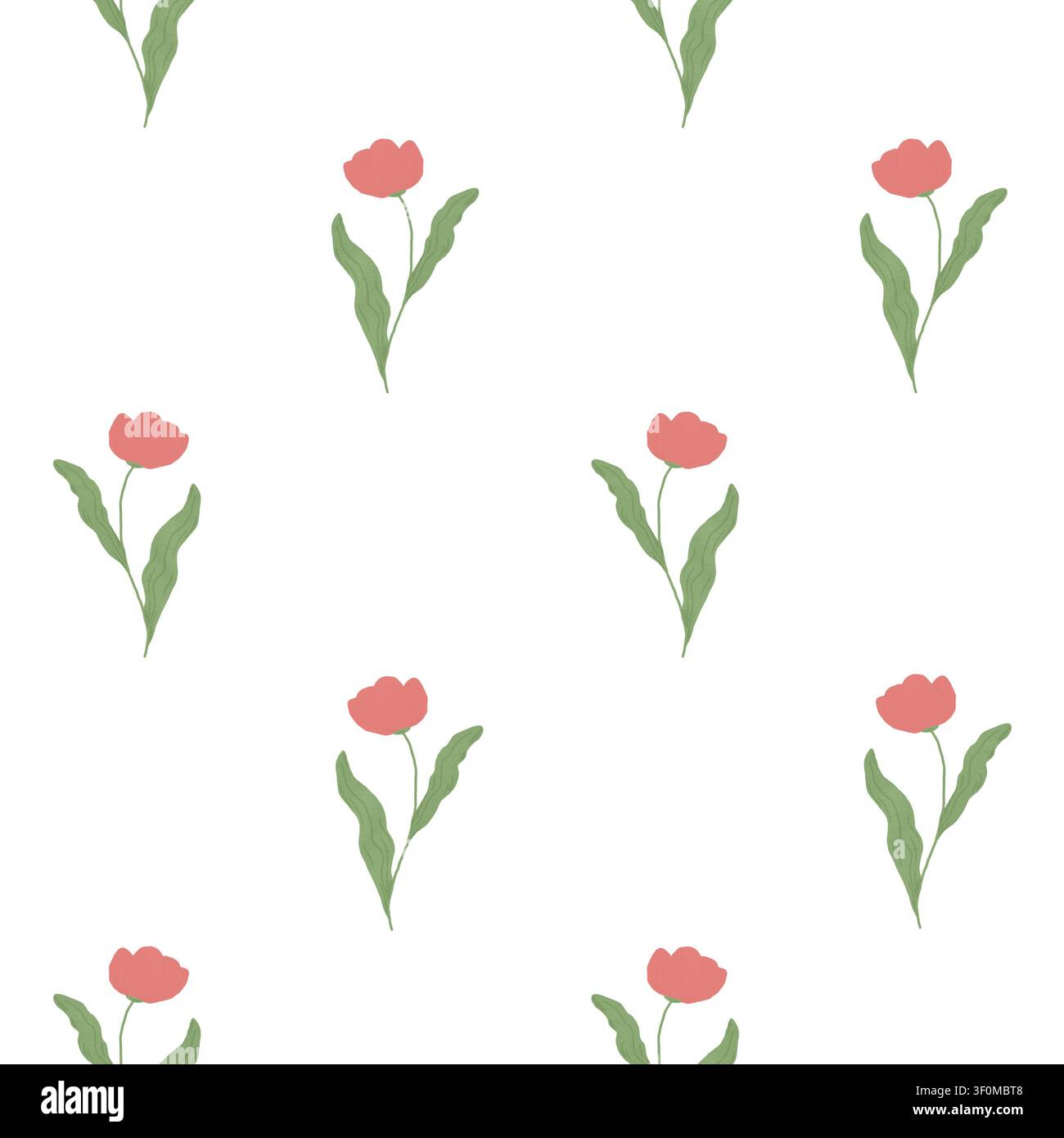 Fiori primaverili con petali e foglie strette. Illustrazione ad acquerello. Il motivo floreale senza cuciture è isolato sullo sfondo. Per tessuti, w Foto Stock