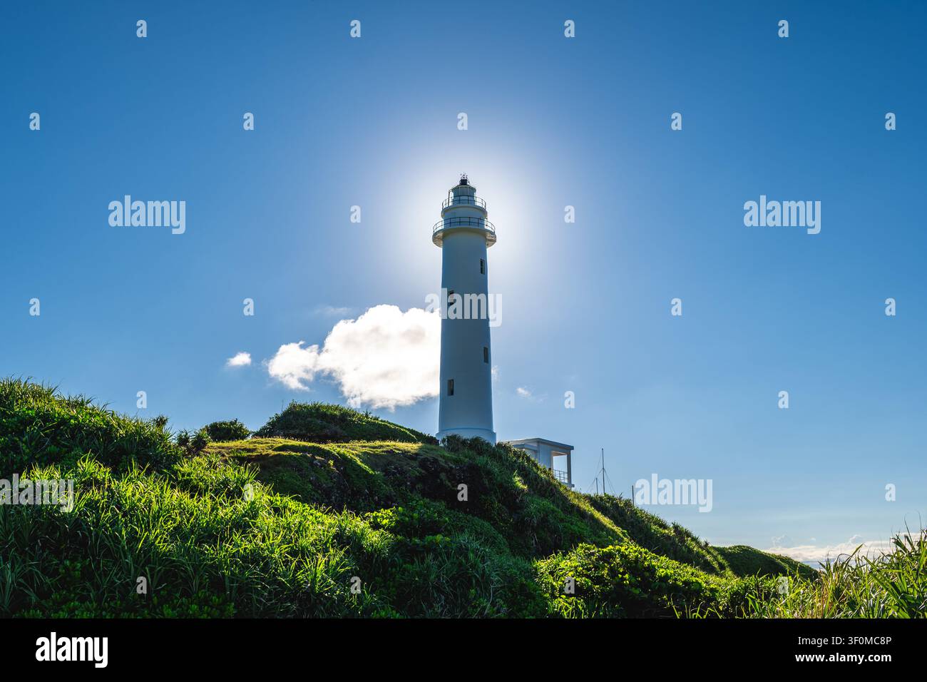 Faroe di Ludao contro il sole, situato sull'Isola Verde, Contea di Taitung, Taiwan Foto Stock