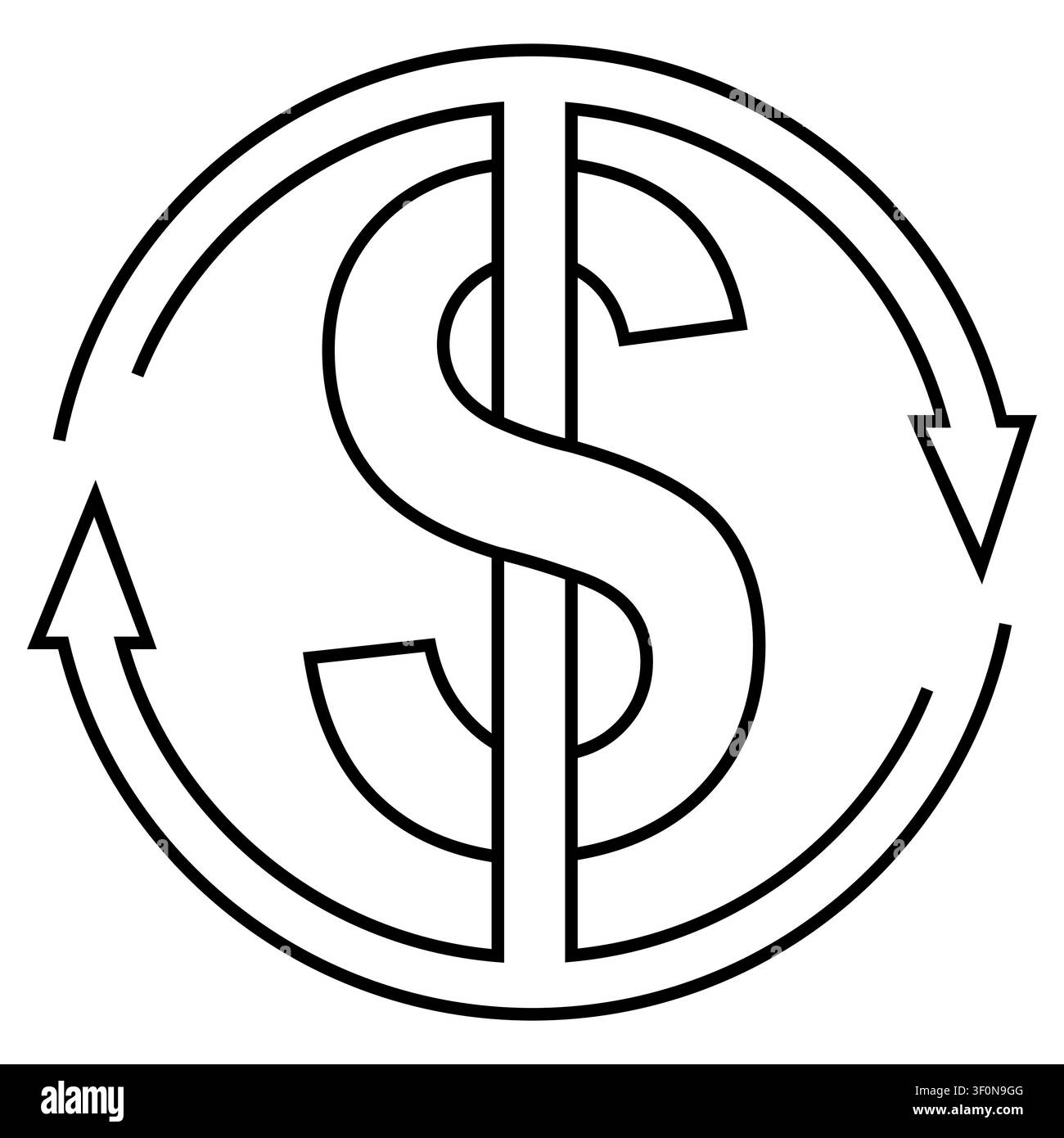 Freccia circolare attorno al segno del dollaro che rappresenta la sostenibilità del flusso economico Illustrazione Vettoriale