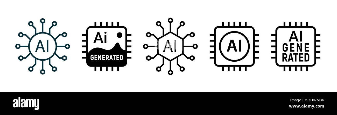 Icona chip digitale ai. Icona della linea di tecnologia dei circuiti di dati scientifici vettoriali intelligenti artificiali. Illustrazione Vettoriale