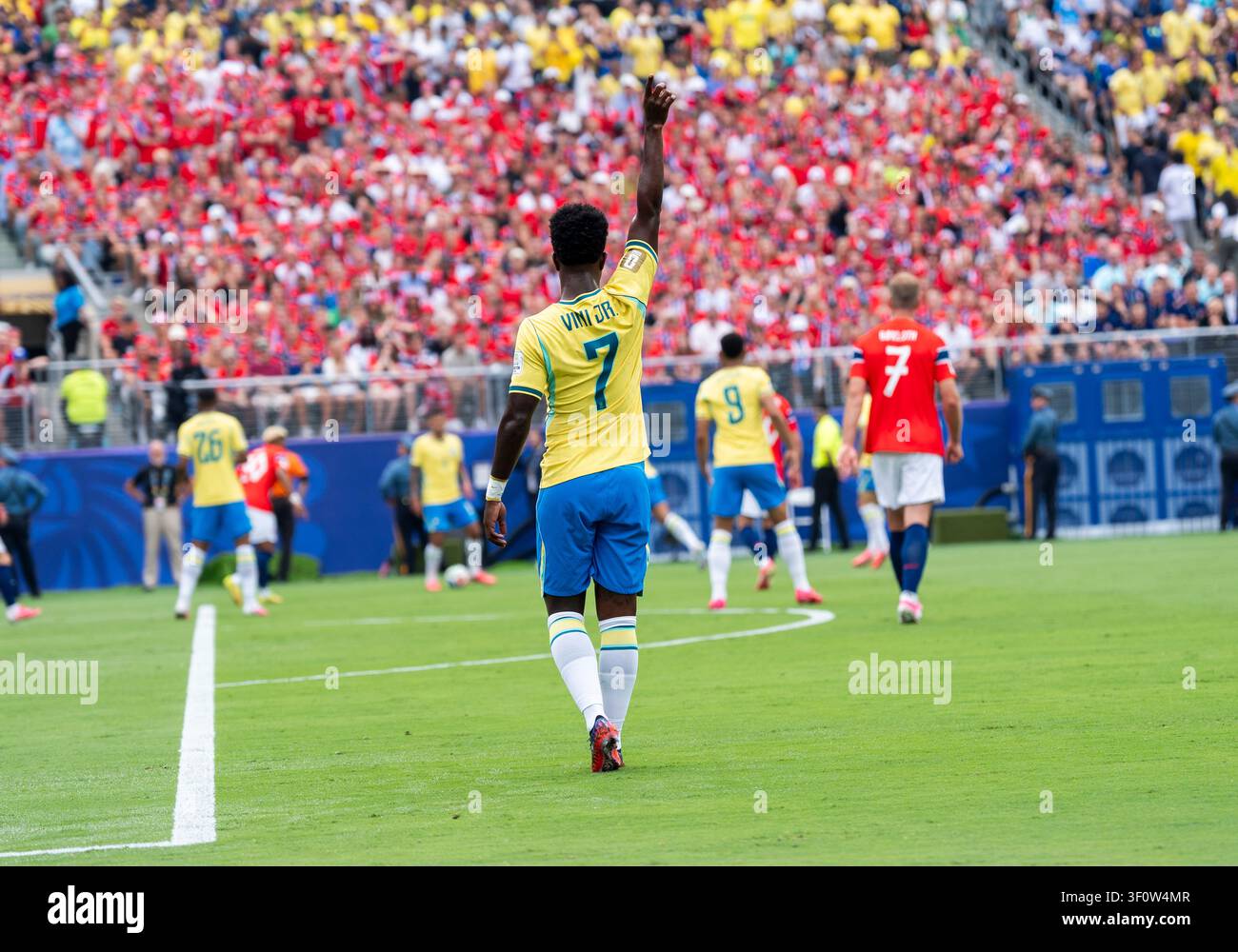 Immagine singola, Immagine singola: Vinicius Junior (Brasile, 7) vista posteriore con nome e numero   Coppa del Mondo FIFA 2026: Brasile contro Norvegia   05 luglio 2026, Coppa del Mondo FIFA 2026: Brasile contro Norvegia (Ottavi di finale) al New York New Jersey Stadium a East Rutherford, New Jersey, USA. Foto Stock