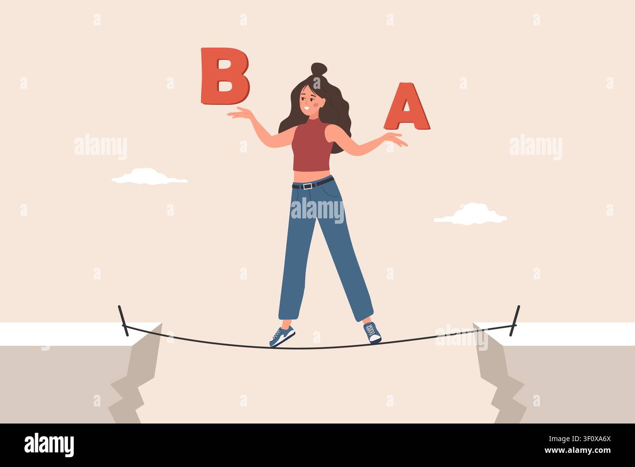 Concetto Piano B. Donna d'affari con scelta difficile e decisione per il piano A o il piano B trovando un percorso per la crescita e il successo. Illustrazione vettoriale in Illustrazione Vettoriale