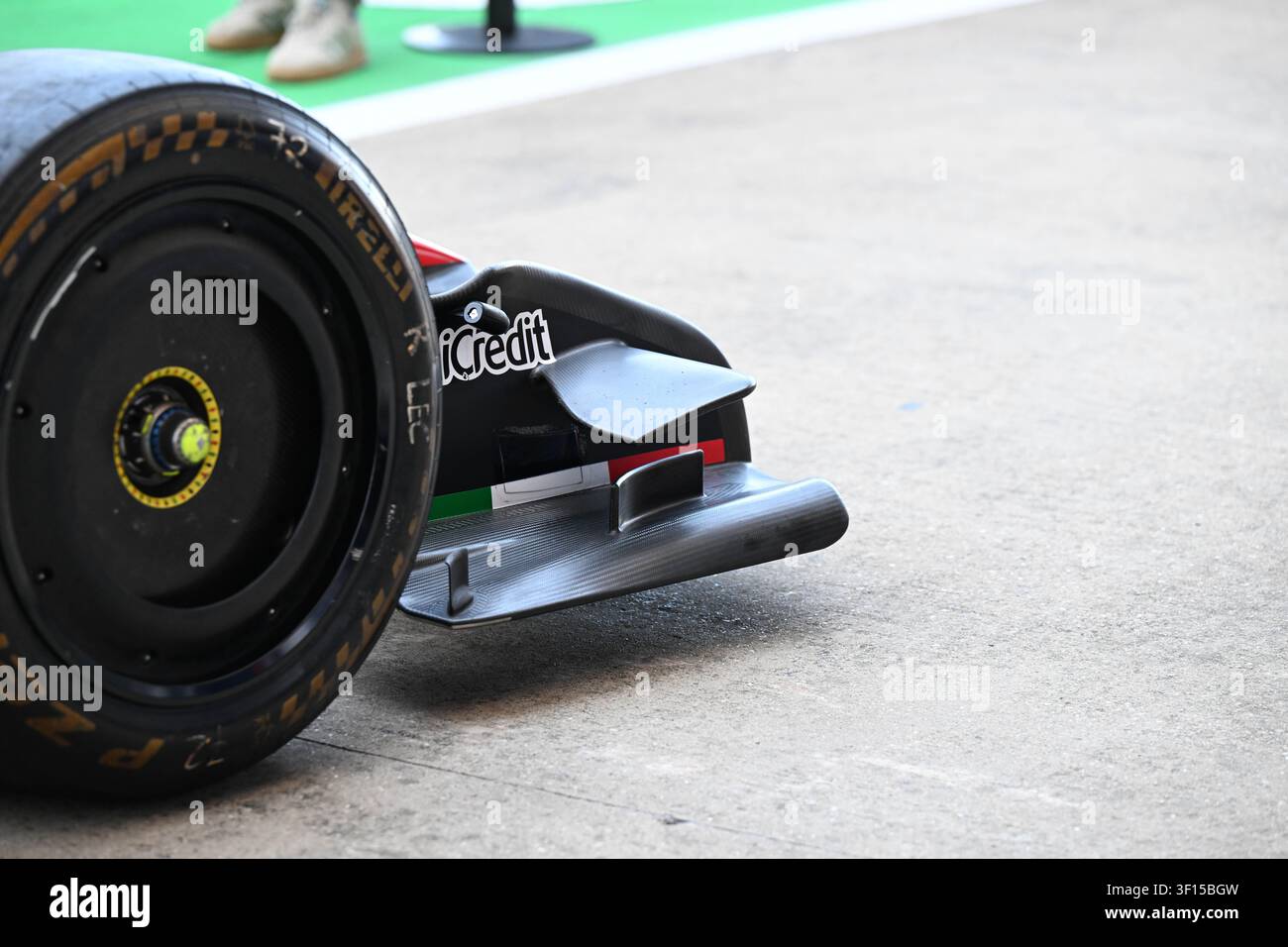 Regno Unito, Silverstone, 2 luglio 2026, dettaglio tecnico dell'ala anteriore della Ferrari, Ferrari, durante la giornata media di F1, Copyright Marco Talluto Foto Stock