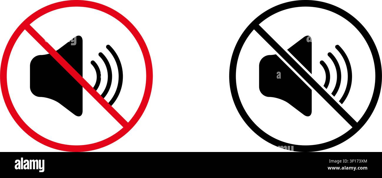 Set di icone per segnali di divieto di suono. Collezione di simboli di avvertimento e restrizione audio vietato. Avviso di stop e divieto. Illustrazione vettoriale isolata Illustrazione Vettoriale