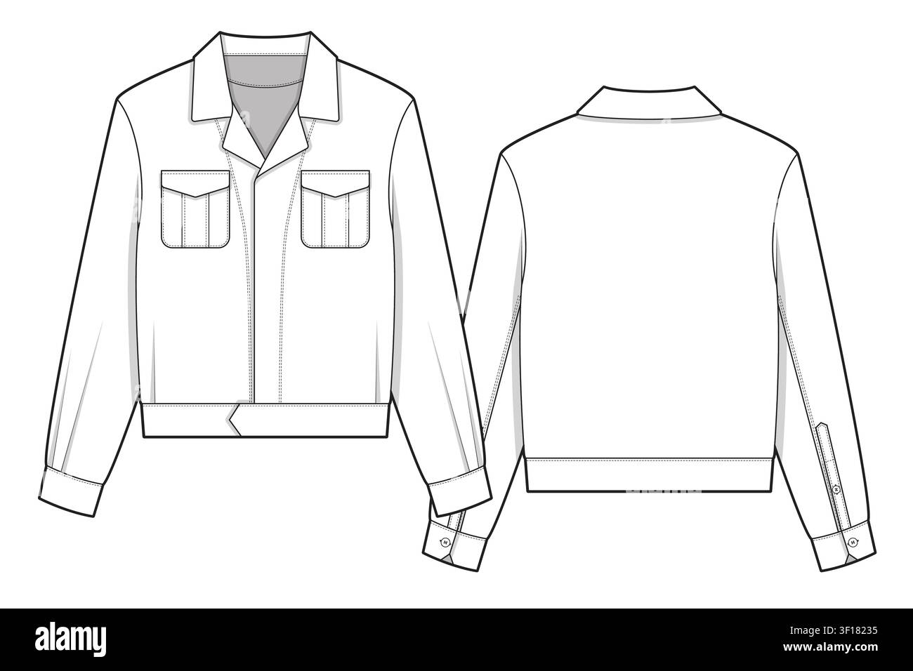 Modello di illustrazione tecnica di una giacca da campo vettoriale mockup. Illustrazione Vettoriale
