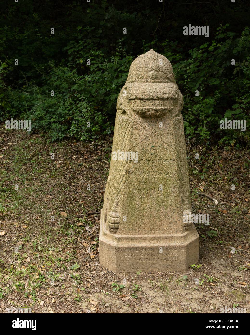 Una Borne Vauthier o Pietra di Demarcazione della Grande Guerra a Bois-le-Pretre, vicino a Pont-à-Mousson, Francia Foto Stock