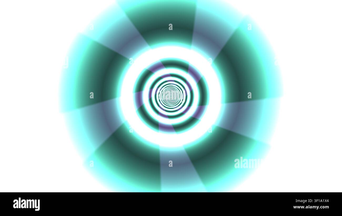 Un motivo luminoso circolare presenta sfumature morbide e anelli sottili. Il design utilizza tonalità di blu e bianco, creando un effetto visivo sorprendente. Perfec Foto Stock