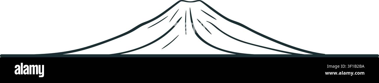 Illustrazione lineare semplice di un profilo vulcanico basso con linee di pendio radenti e una composizione orizzontale pulita Illustrazione Vettoriale