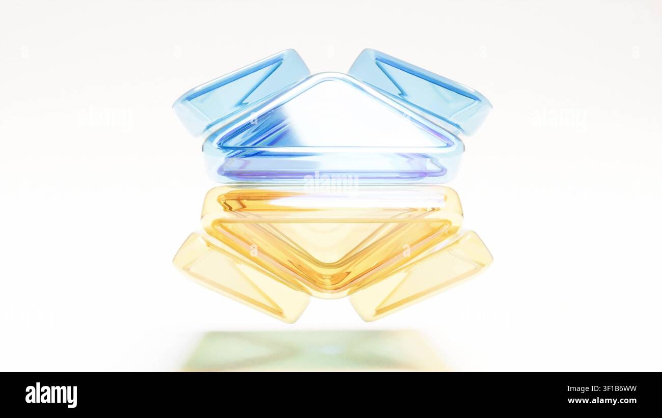 Triangoli di vetro giallo e blu forma sfondo rendering 3D Foto Stock