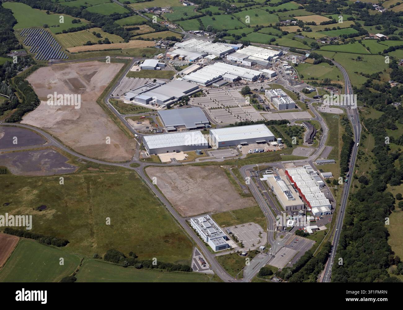 Vista aerea di BAE Systems, Samlesbury, Preston, Lancashire Foto Stock
