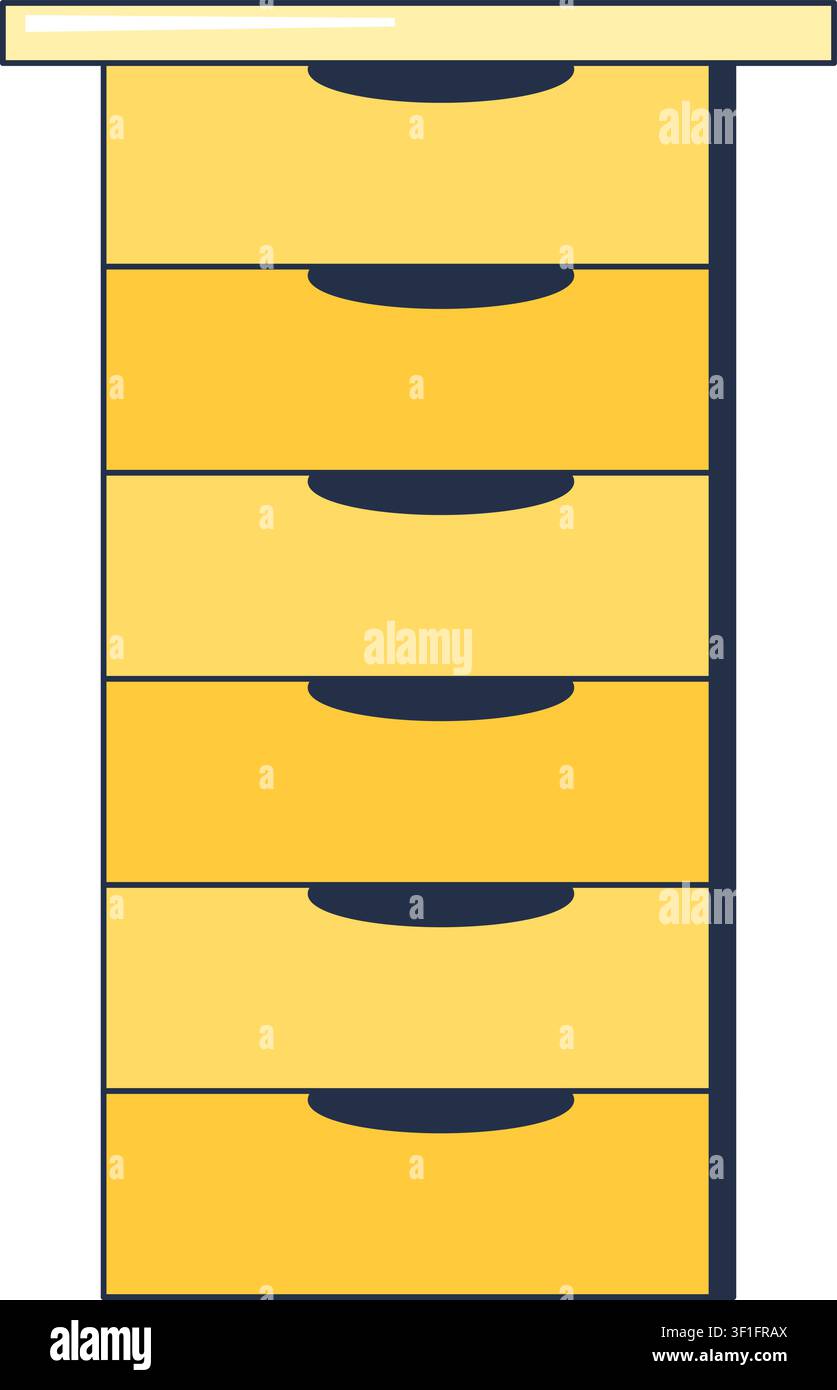 Illustrazione piatta dell'armadio a cassetti per ufficio che rappresenta l'organizzazione del luogo di lavoro e i mobili per lo stoccaggio dei file Illustrazione Vettoriale
