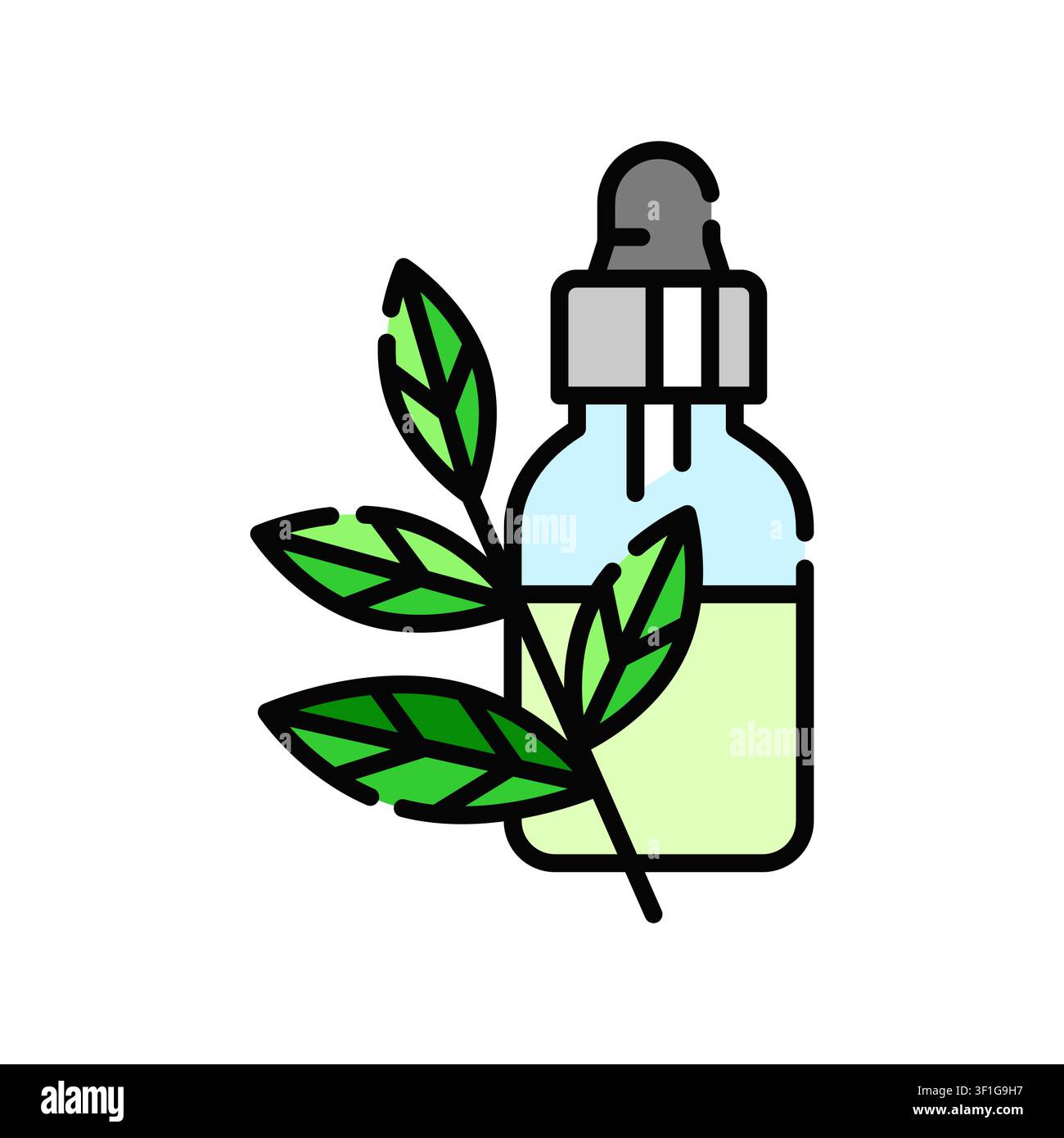Icona Tea Tree UI professionale per olio essenziale antisettico, cura dermatologica e ingredienti antibatterici naturali. Rappresenta Melaleuca Illustrazione Vettoriale