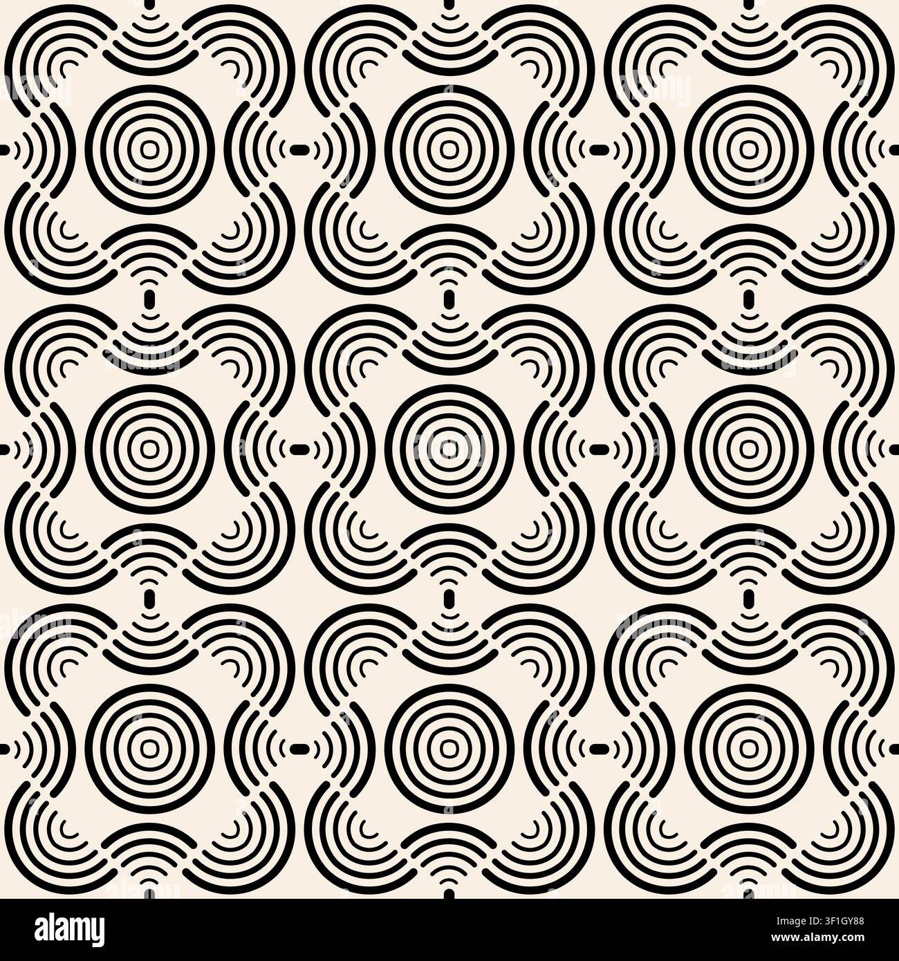 Cerchi interconnessi Motivo senza cuciture. Arte lineare geometrica retrò-futuristista senza cuciture Illustrazione Vettoriale