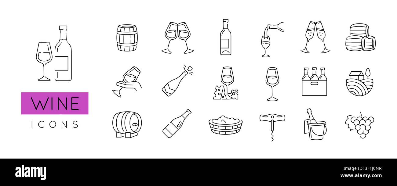 Set di icone del vino Illustrazione Vettoriale