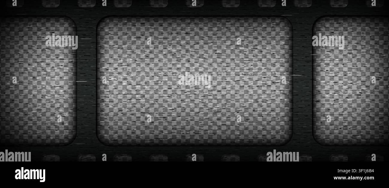 Cornice di nastro della telecamera con sovrapposizione di texture di film vintage antico. Grana, graffi, rumore, perdite di luce ed effetti di flare bokeh. Sfondo di rumore TV statico. Video o foto o Illustrazione Vettoriale