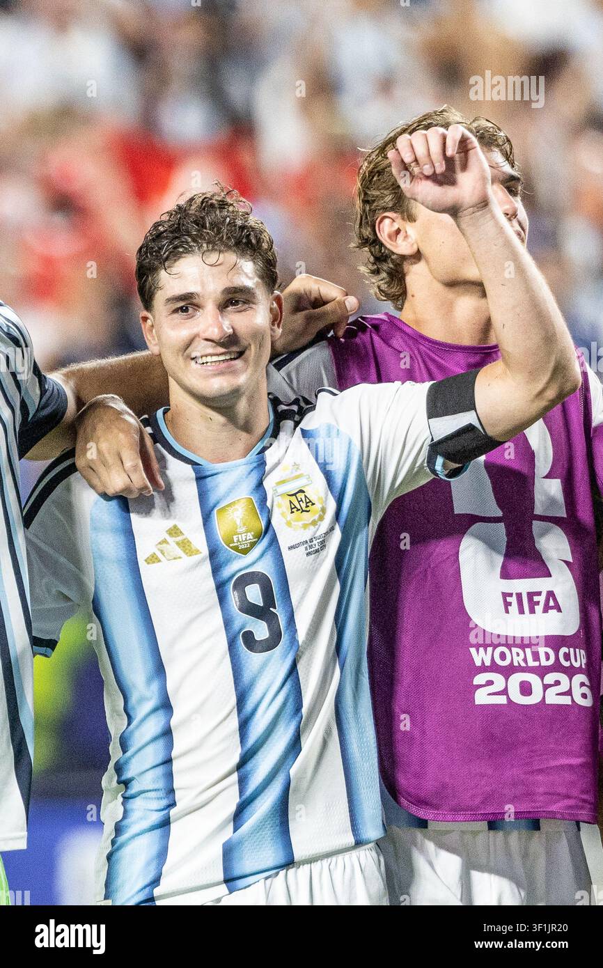 KANSAS, - 11 LUGLIO: Julian Alvarez durante la partita degli ottavi di finale della Coppa del Mondo FIFA 2026 tra Argentina e Svizzera allo stadio di Kansas l'11 luglio 2026 Foto Stock