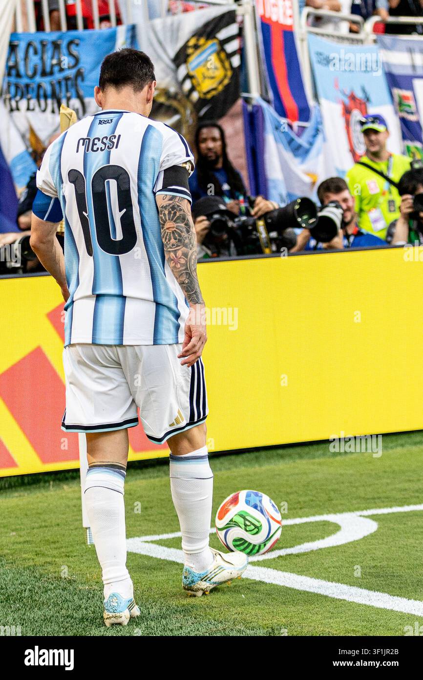KANSAS, - 11 LUGLIO: Lionel Messi durante la partita degli ottavi di finale della Coppa del Mondo FIFA 2026 tra Argentina e Svizzera allo Kansas Stadium l'11 luglio 2026 i Foto Stock