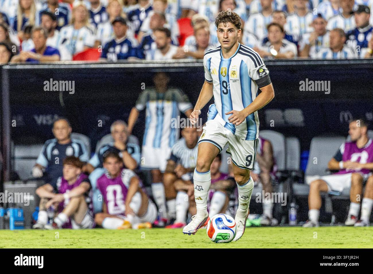 KANSAS, - 11 LUGLIO: Julian Alvarez durante la partita degli ottavi di finale della Coppa del Mondo FIFA 2026 tra Argentina e Svizzera allo stadio di Kansas l'11 luglio 2026 Foto Stock