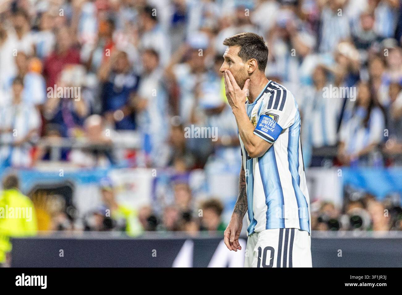 KANSAS, - 11 LUGLIO: Lionel Messi durante la partita degli ottavi di finale della Coppa del Mondo FIFA 2026 tra Argentina e Svizzera allo Kansas Stadium l'11 luglio 2026 i Foto Stock