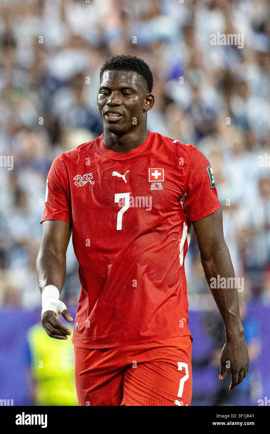 KANSAS, - 11 LUGLIO: Breel Embolo durante la partita degli ottavi di finale della Coppa del Mondo FIFA 2026 tra Argentina e Svizzera allo stadio di Kansas l'11 luglio 2026 Foto Stock