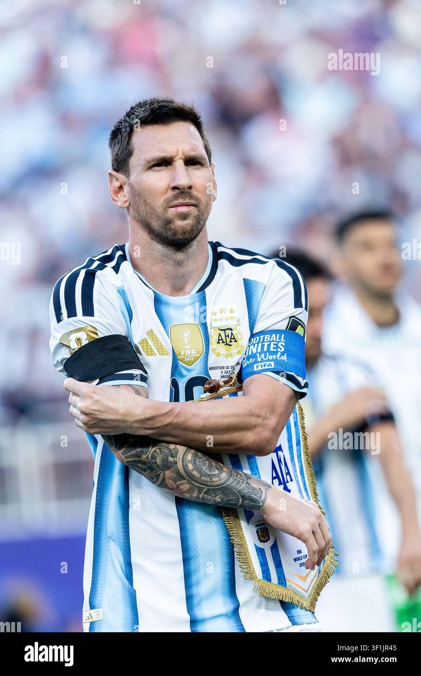 KANSAS, - 11 LUGLIO: Lionel Messi durante la partita degli ottavi di finale della Coppa del Mondo FIFA 2026 tra Argentina e Svizzera allo Kansas Stadium l'11 luglio 2026 i Foto Stock