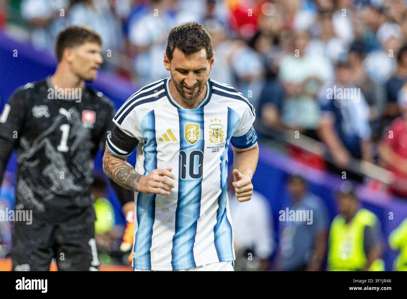 KANSAS, - 11 LUGLIO: Lionel Messi durante la partita degli ottavi di finale della Coppa del Mondo FIFA 2026 tra Argentina e Svizzera allo Kansas Stadium l'11 luglio 2026 i Foto Stock