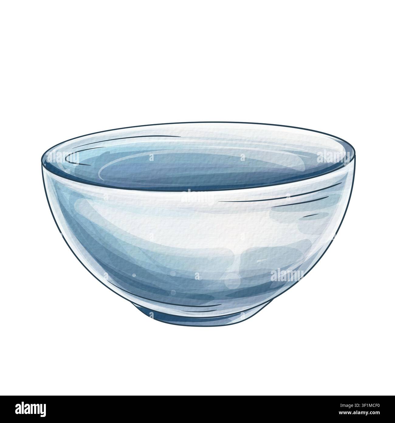 Ciotola blu Clipart acquerello, Illustrazione di tazza da tè in ceramica dipinta a mano, Elemento di stoviglie da cucina elegante isolato su sfondo bianco per il design Foto Stock