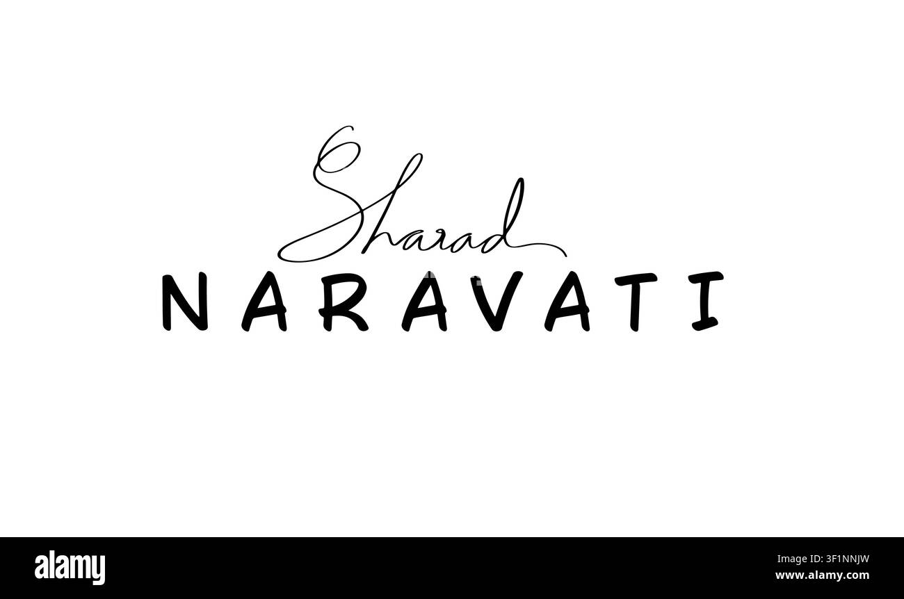 sharad naravati testo fontana calligrafia scritta a mano lettere script colore nero oggetto icona sharad naravati indù india indiano celebrazione festa Foto Stock