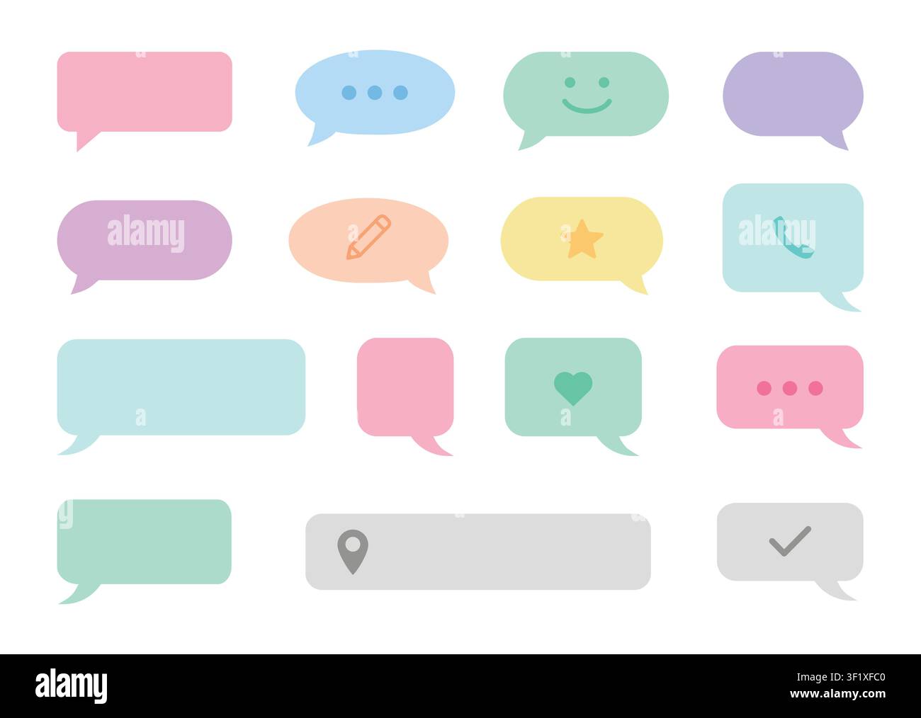 Set di icone a forma di bolla di chat con caselle di messaggi, simboli di comunicazione e palloncini di discorso modificabili per app di messaggistica, social media e progettazione di interfacce utente Illustrazione Vettoriale
