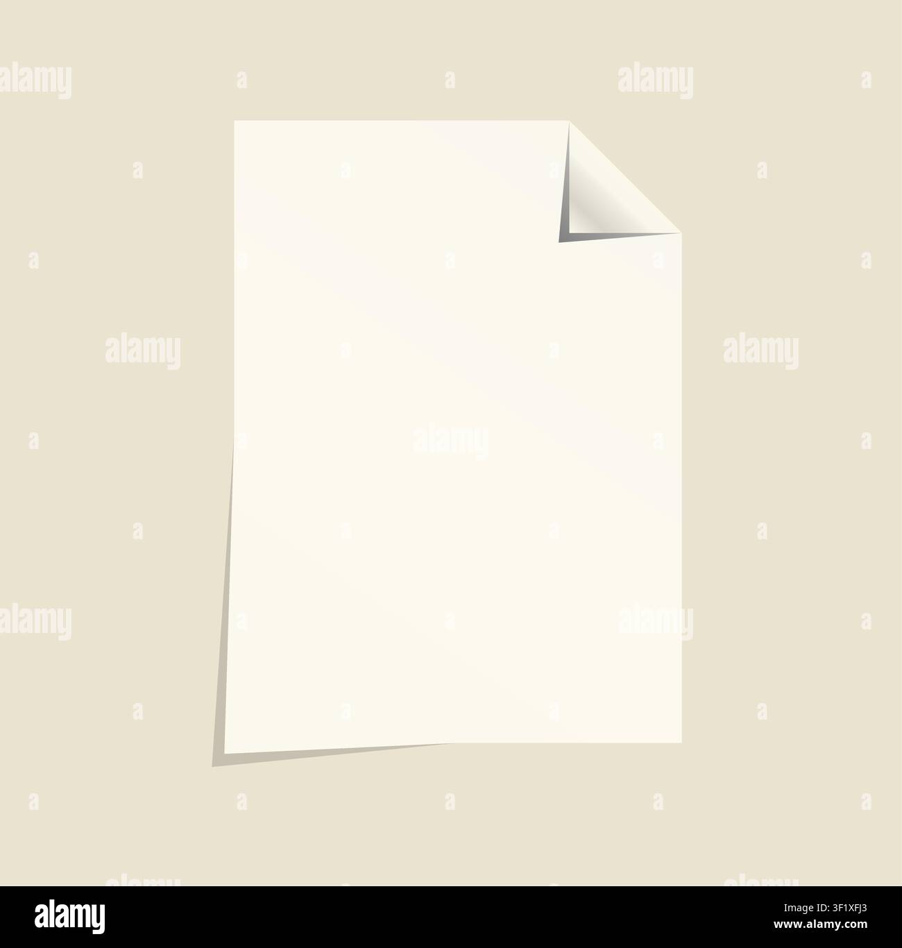 Modello di foglio di carta vuoto con angolo piegato, finto documento realistico e pagina stampabile pulita per la cancelleria e il design di presentazioni vettoriali Illustrazione Vettoriale