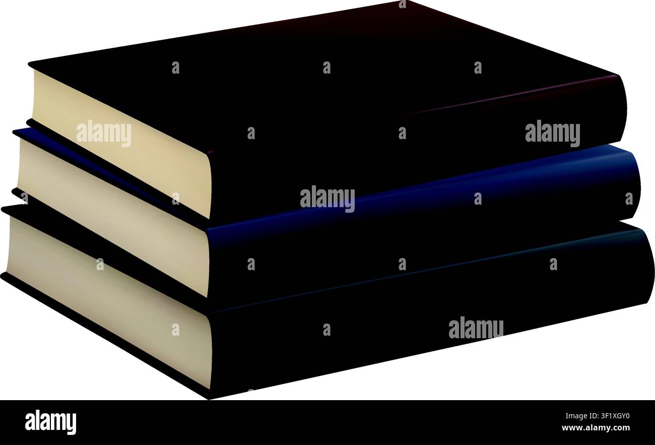 Pila di libri rilegati, educazione accademica biblioteca apprendimento. Illustrazione 3D realistica Illustrazione Vettoriale