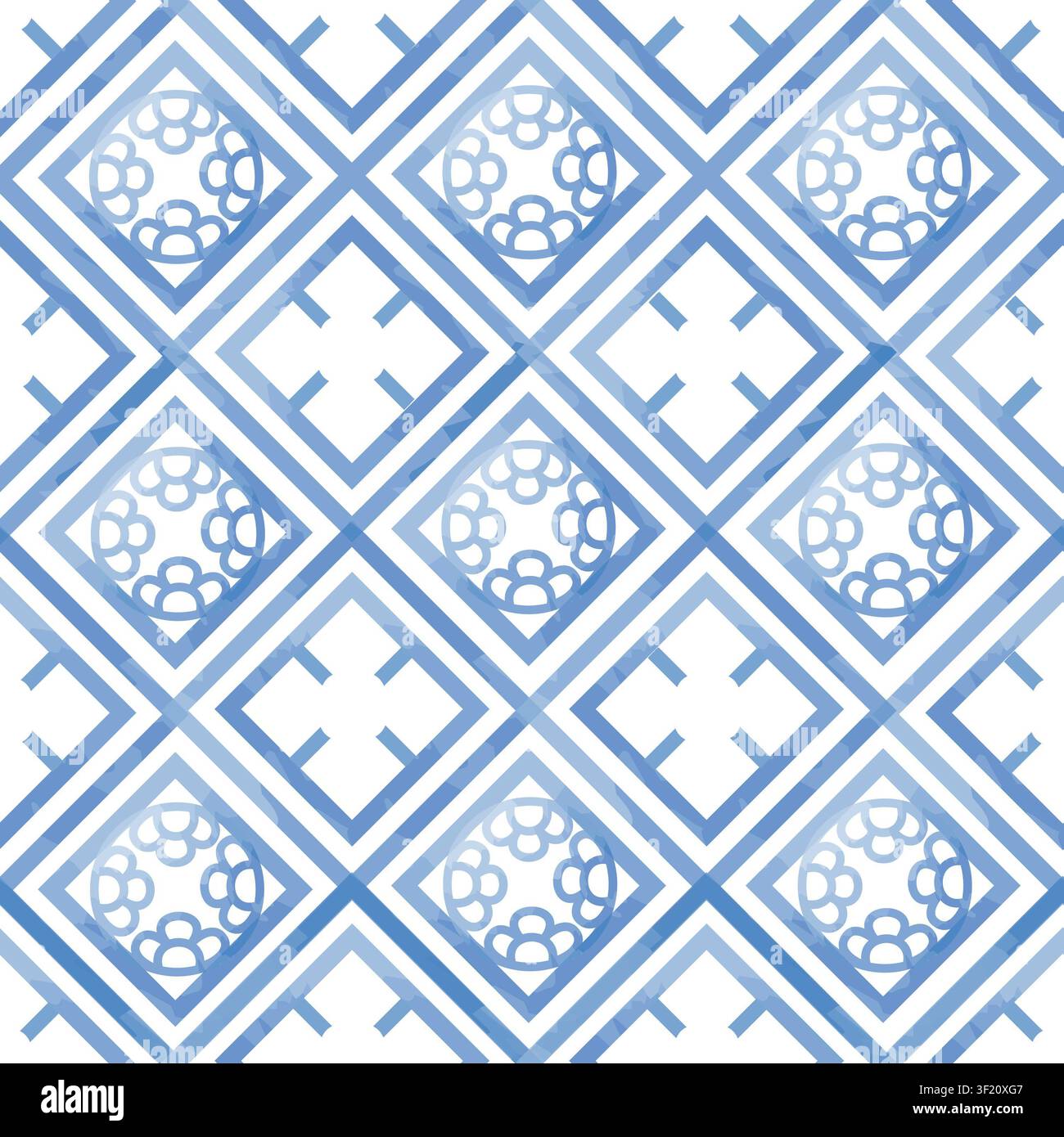 Motivo geometrico diagonale elegante asiatico tradizionale con fiori. Sfondo senza cuciture con ornamento a linea fiorita nello stile della pittura cinese Foto Stock