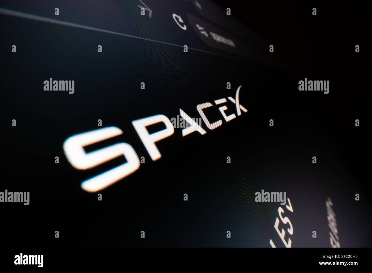 Melbourne, Australia - 16 lug 2026: Foto macro del logo SpaceX sul suo sito web, scattata con lente macro-probe Foto Stock