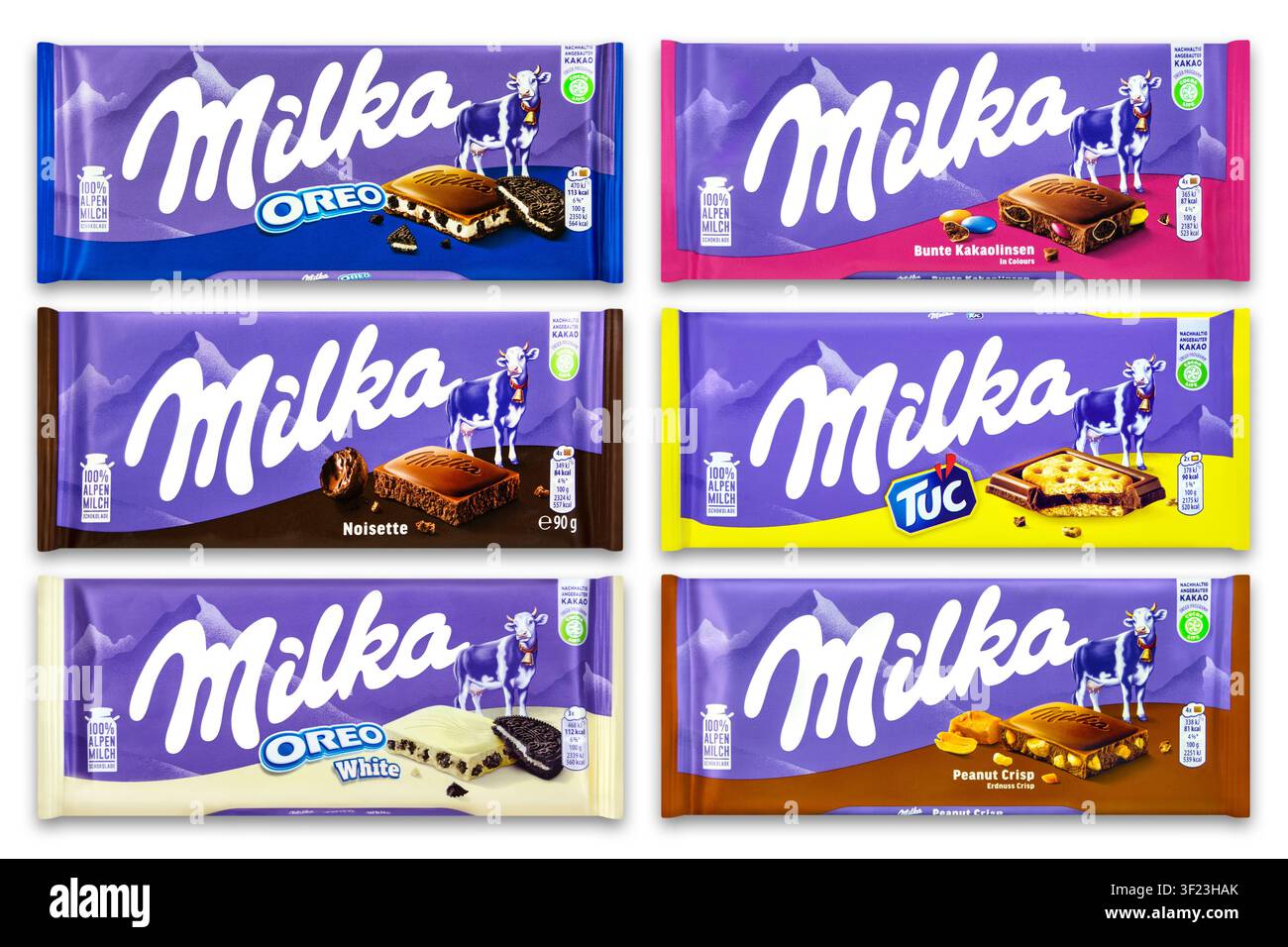 6 tavolette di cioccolato Milka Foto Stock