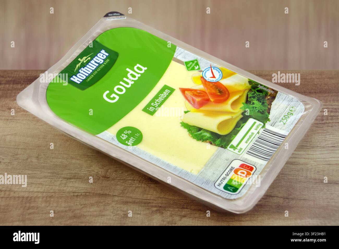 Gouda Käse a Scheiben von Hofburger Foto Stock