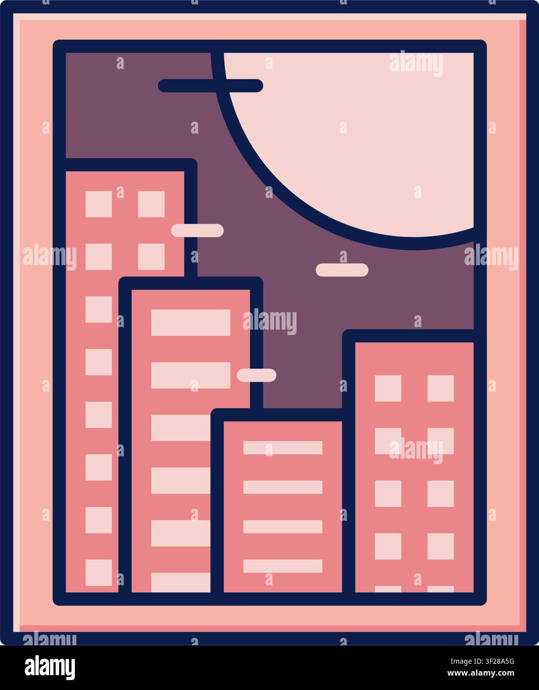 Icona del telaio della città, Edificio, Edifici, Urbano, Architettura Illustrazione Vettoriale