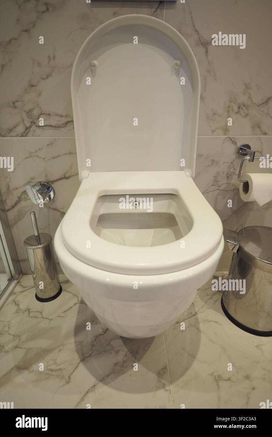 Configurazione moderna del bagno con pareti in marmo Foto Stock